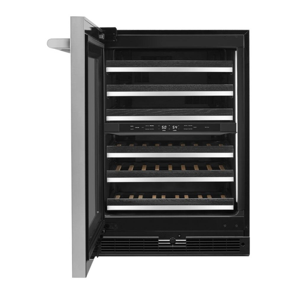 JennAir RISE 24 inch Built-In Undercounter Wine Cellar with 45 Bottle Capacity, Independent Temperature Zones in Stainless Steel, JUWF*242HL