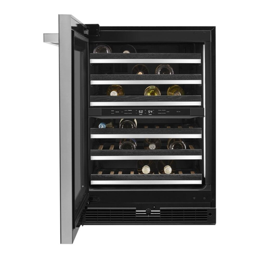 JennAir NOIR 24 inch Built-In Undercounter Wine Cellar with 45 Bottle Capacity, Independent Temperature Zones in Black, JUWF*242HM