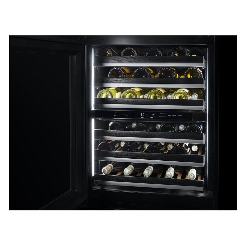 JennAir NOIR 24 inch Built-In Undercounter Wine Cellar with 45 Bottle Capacity, Independent Temperature Zones in Black, JUWF*242HM