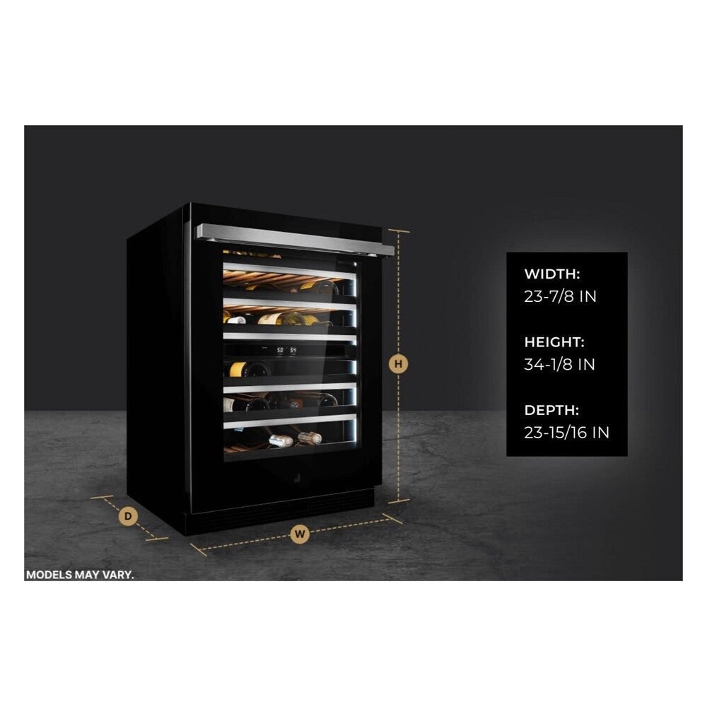 JennAir NOIR 24 inch Built-In Undercounter Wine Cellar with 45 Bottle Capacity, Independent Temperature Zones in Black, JUWF*242HM