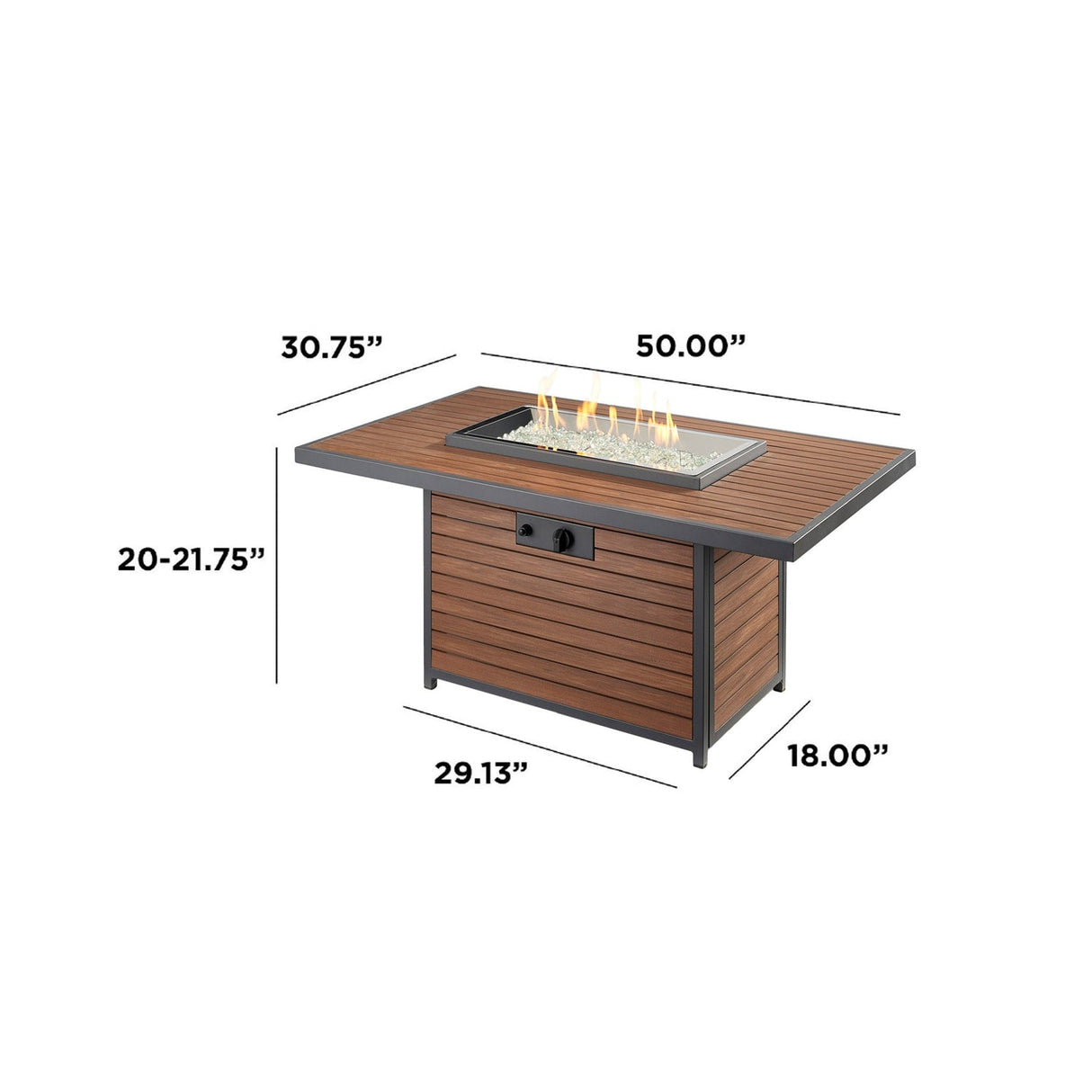 The Outdoor Greatroom Kenwood and Brooks Rectangular Chat Height Gas Fire Pit Table - KW-1224-19-K