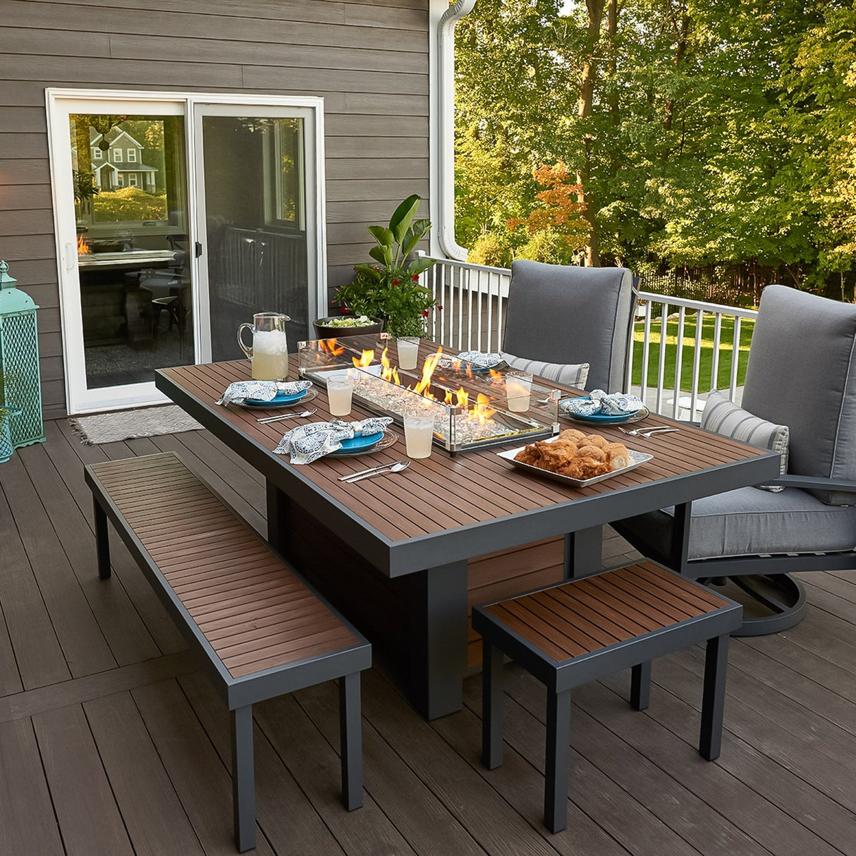 The Outdoor Greatroom Kenwood and Brooks Linear Dining Height Gas Fire Pit Table - KW-1242-K