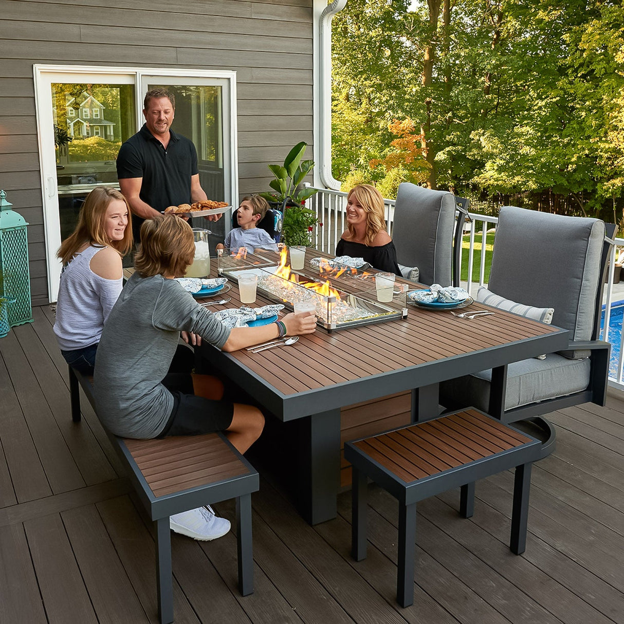 The Outdoor Greatroom Kenwood and Brooks Linear Dining Height Gas Fire Pit Table - KW-1242-K