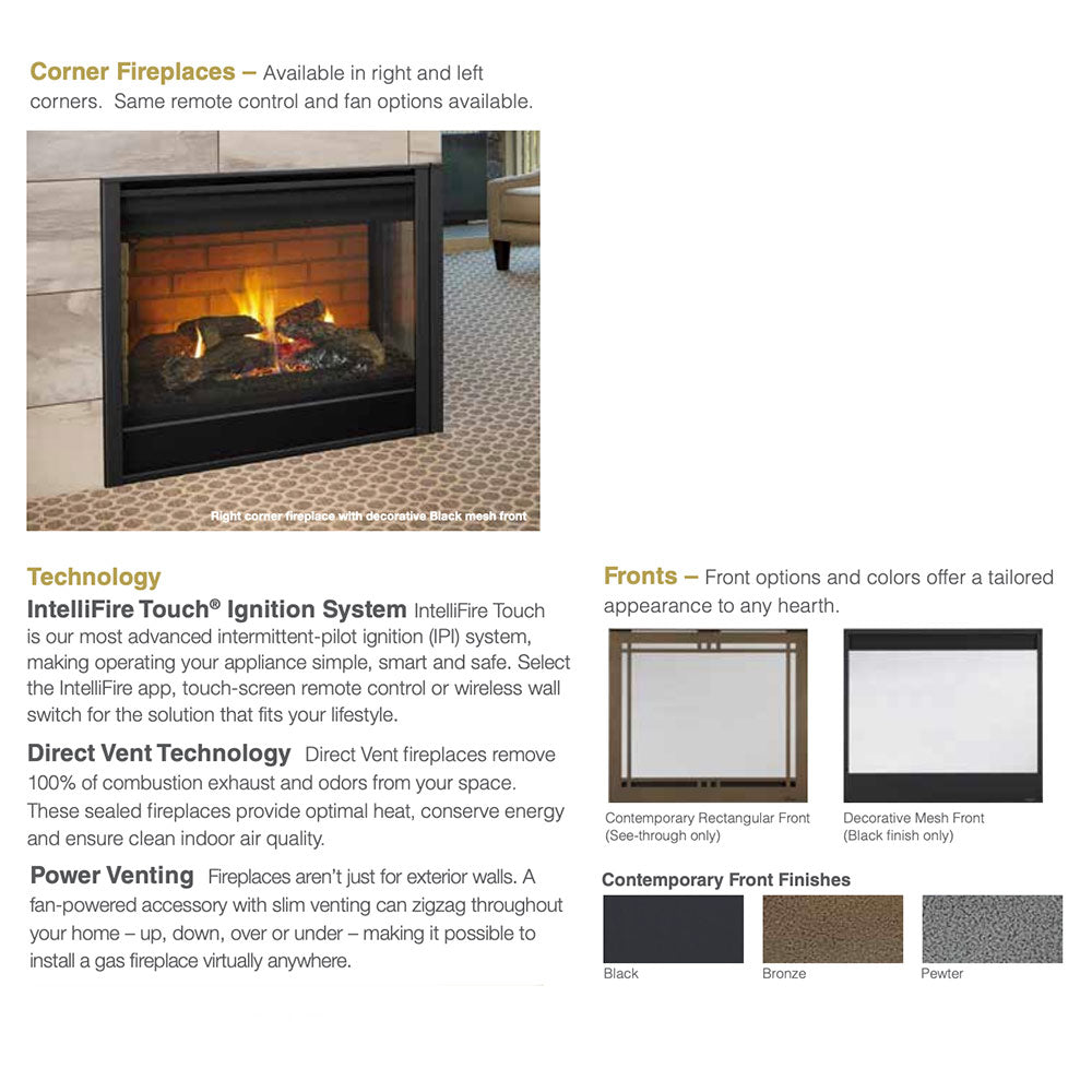 Majestic Right Corner 36" Traditional Direct Vent Natural Gas Fireplace