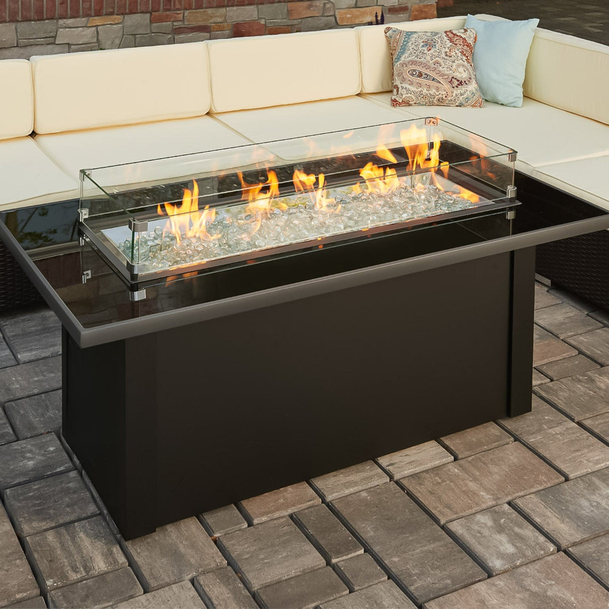 The Outdoor Greatroom Monte Carlo 59" Linear Gas Fire Pit Table - MCR-1242-BLK-K