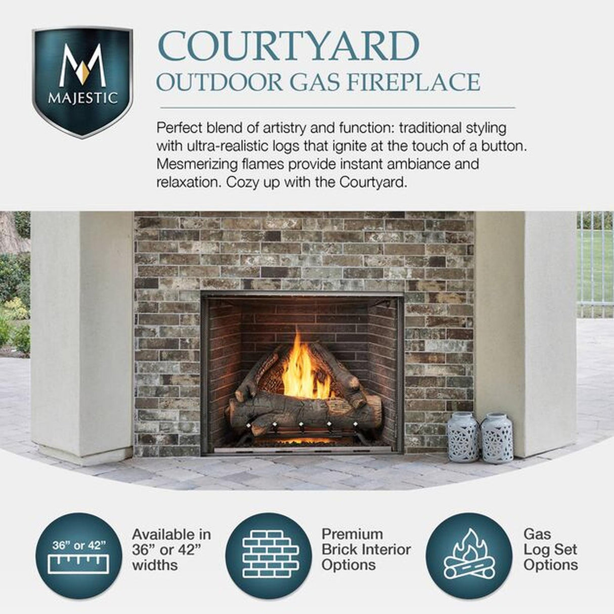 Majestic Courtyard 36" Traditional Outdoor Vent-Free Gas Fireplace