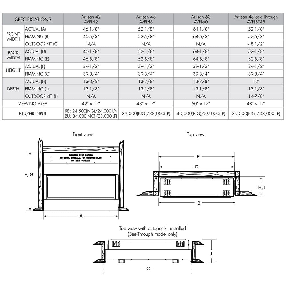 Monessen 48" Artisan Double-Sided Vent-Free Linear Gas Fireplace with IPI Plus Electronic Ignition and Remote Control