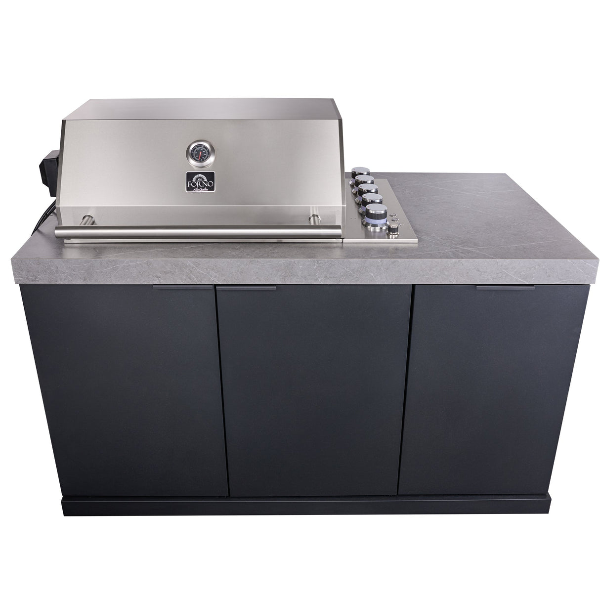 Forno Rimini Outdoor Kitchen 30" BBQ – 62,600 BTU, 3 Burners, Beverage Center, Black Cabinets & Gray Sintered Stone Countertop