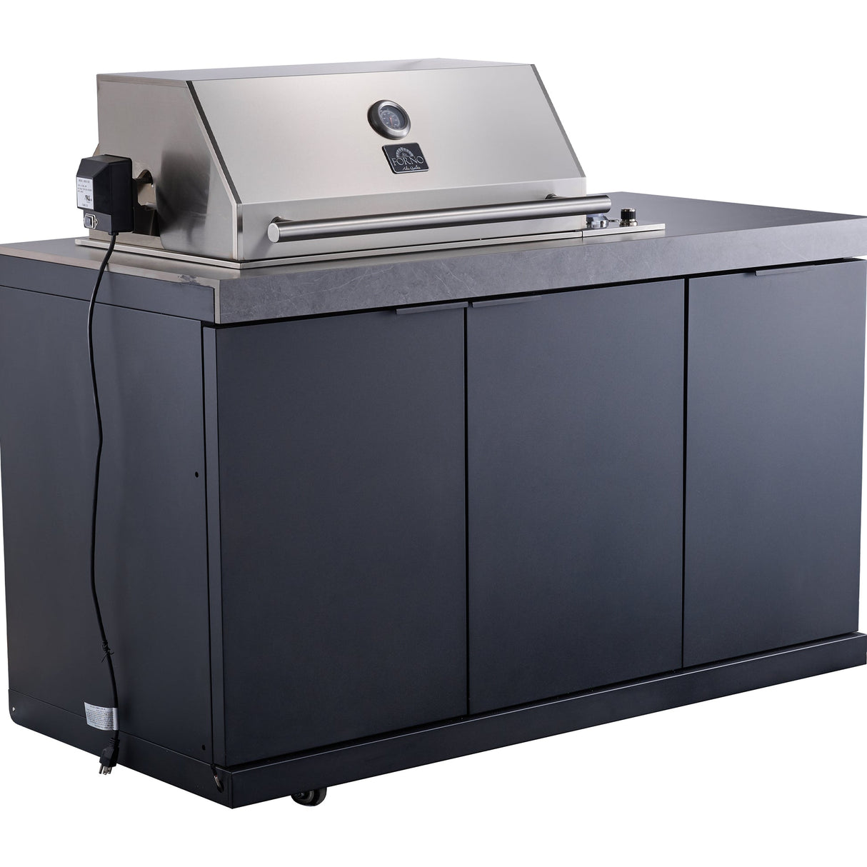 Forno Rimini Outdoor Kitchen 30" BBQ – 62,600 BTU, 3 Burners, Beverage Center, Black Cabinets & Gray Sintered Stone Countertop