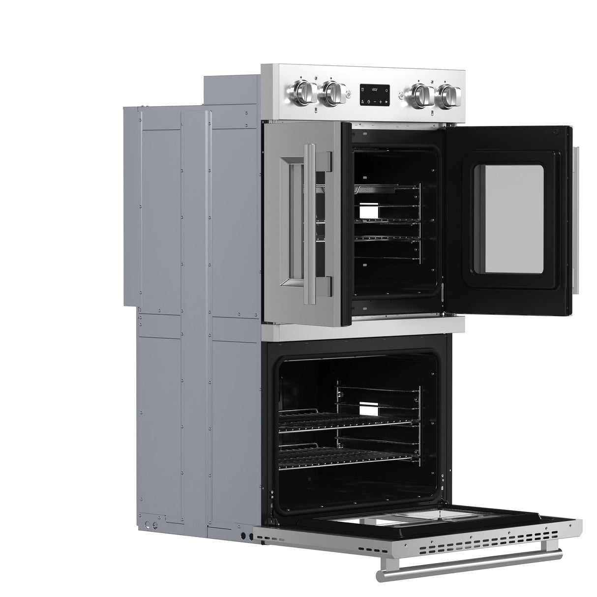 Forno Asti 30" Double Wall Oven – Stainless Steel with Upper French Doors, 7.36 cu.ft, 7200W Dual Convection, Air Fry, Self-Clean