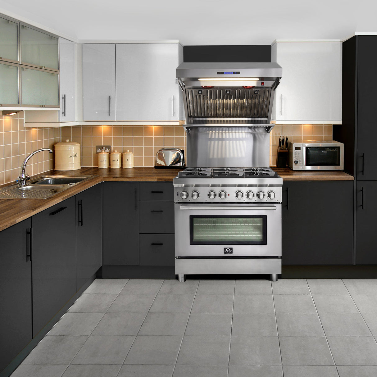 Forno Savona Wall Mount Range Hood, Baffle Filters, Backsplash Included