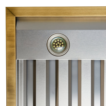 Forno Vittorio 48" Wall Mount Range Hood – Antique Brass Trim, 424 CFM, Remote Control, LED Lighting & Dishwasher-Safe Filters