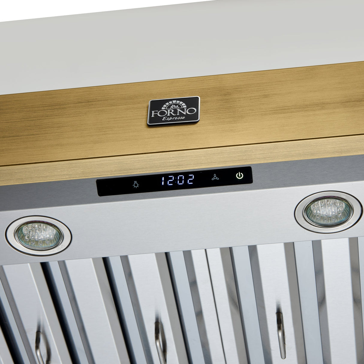 Forno Vittorio 48" Wall Mount Range Hood – Antique Brass Trim, 424 CFM, Remote Control, LED Lighting & Dishwasher-Safe Filters