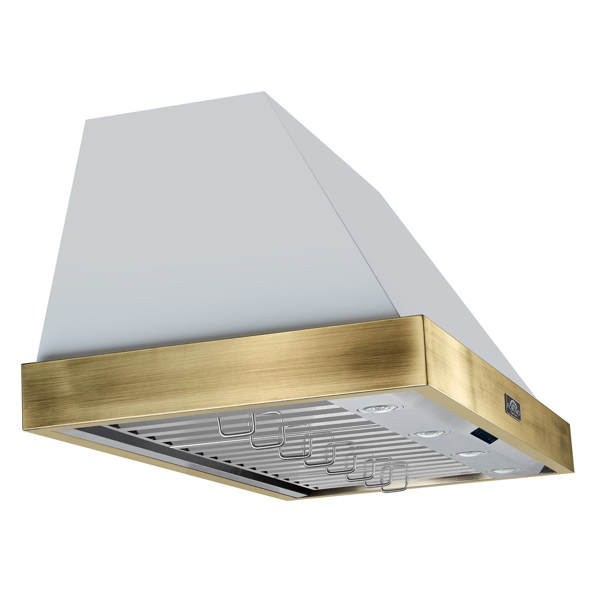 Forno Vittorio 48" Wall Mount Range Hood – Antique Brass Trim, 424 CFM, Remote Control, LED Lighting & Dishwasher-Safe Filters