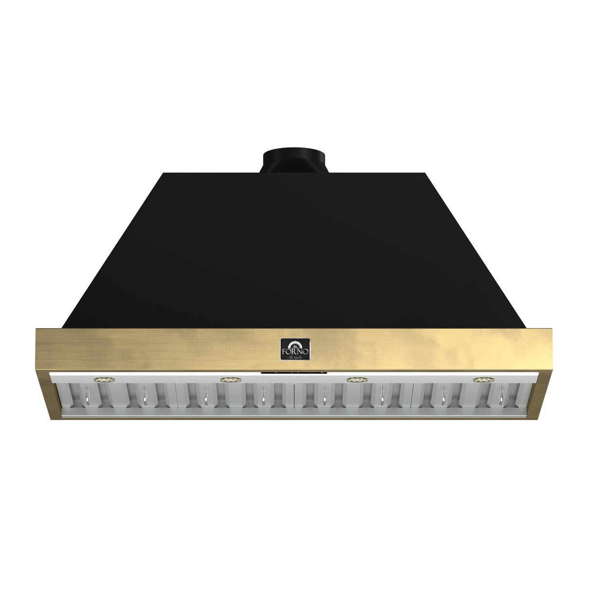 Forno Vittorio 48" Wall Mount Range Hood – Antique Brass Trim, 424 CFM, Remote Control, LED Lighting & Dishwasher-Safe Filters