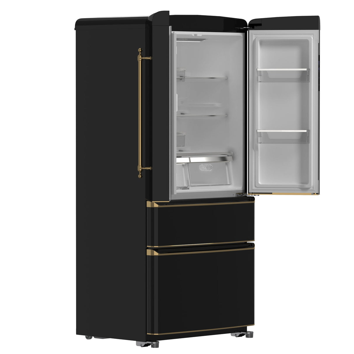 Forno Luigi 33-Inch French Door Refrigerator, 18 cu.ft, Antique Brass Handles, ENERGY STAR Certified