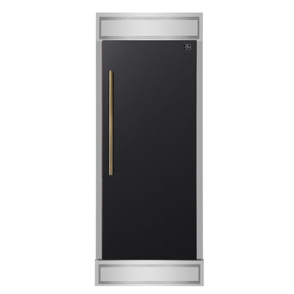 Forno Maderno 28-Inch Built-In Convertible Refrigerator With Antique Brass Handle, 13.6 cu.ft. Right Swing with Decorative Grill - 32-Inch Wide