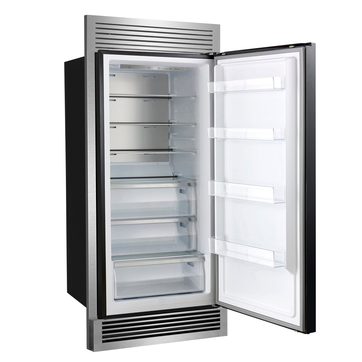 Forno Maderno 28" Built-In Convertible Refrigerator – 13.6 cu.ft, Antique Brass Handle & Decorative Trim