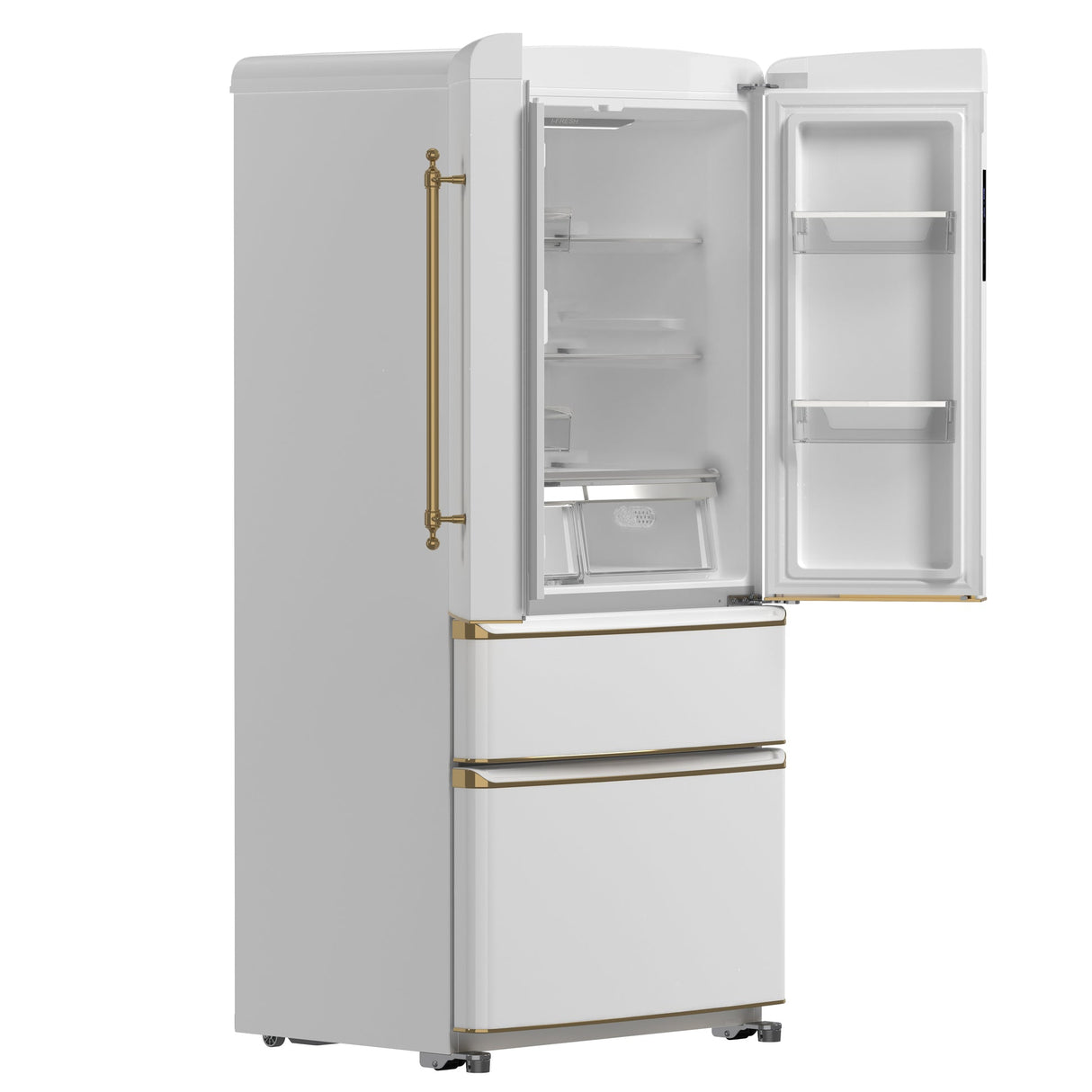 Forno Luigi 33-Inch French Door Refrigerator, 18 cu.ft, Antique Brass Handles, ENERGY STAR Certified