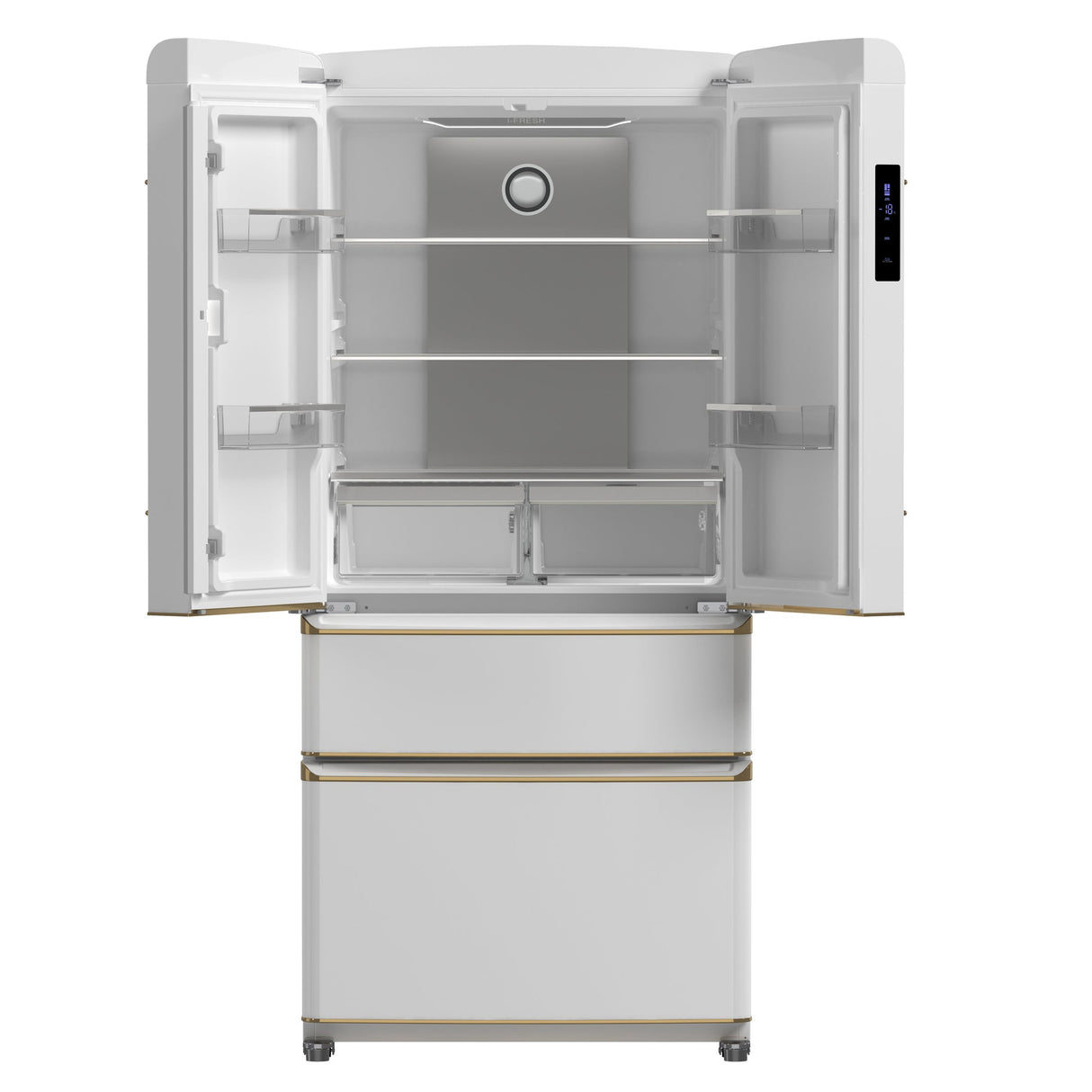 Forno Luigi 33-Inch French Door Refrigerator, 18 cu.ft, Antique Brass Handles, ENERGY STAR Certified