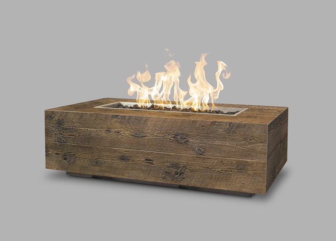 The Outdoor Plus Coronado Wood Grain Fire Pit + Free Cover