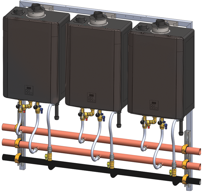 Rinnai 3-Unit Wall Hanging Rack – Natural Gas | Commercial Tankless Water Heating System