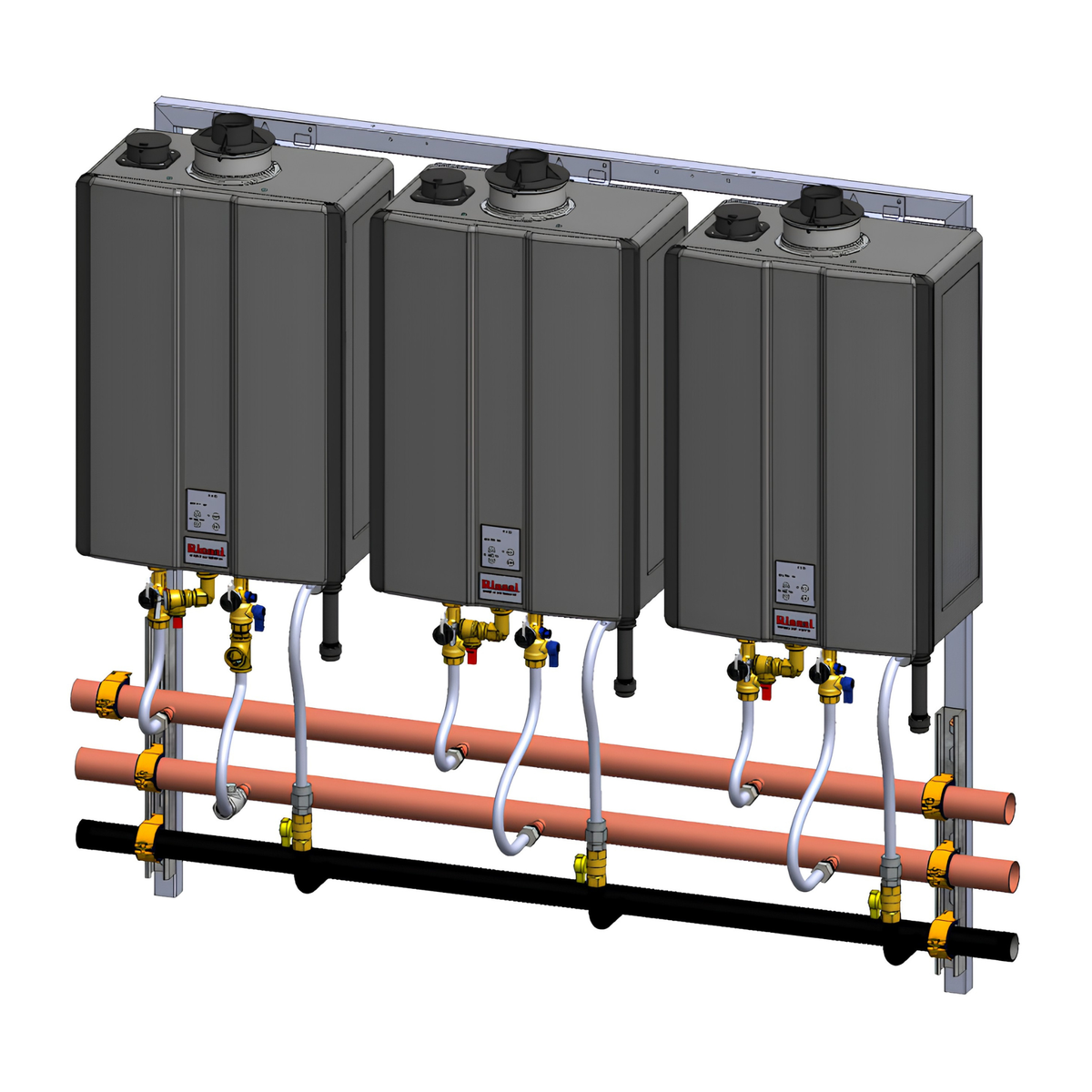 Rinnai ST Series 3-Unit Super High-Efficiency Wall Mount Rack with Recirculation (LP)