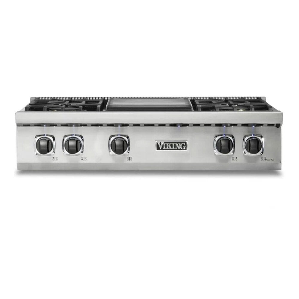 Viking 5 Series 36 inch Gas Rangetop with 4 Sealed Burners and Griddle - VRT5364GSS*