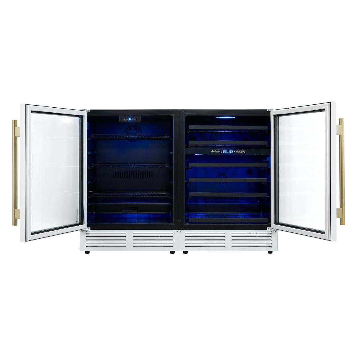 Forno Gemello 48 Inch Side-by-Side Wine and Beverage Cooler with Antique Brass Handles, French Door, 9.6 cu. ft.