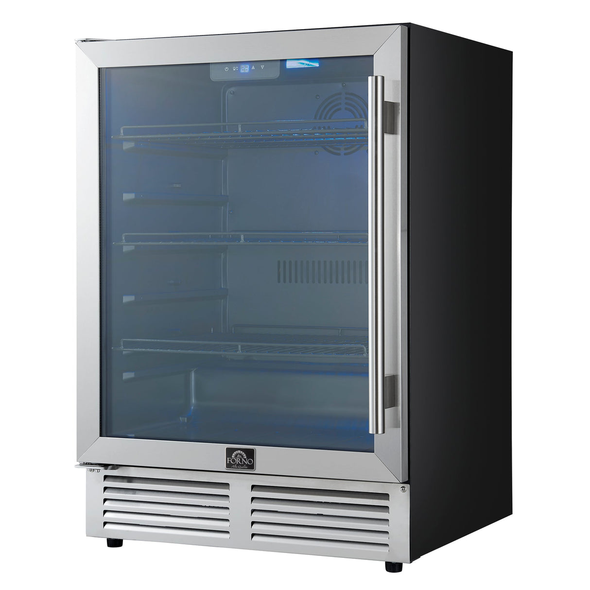 Forno Frescolino 24" Beverage Cooler – Stainless Steel, 188 Can Capacity, LED Lighting, Triple Glass Door, Built-In or Freestanding