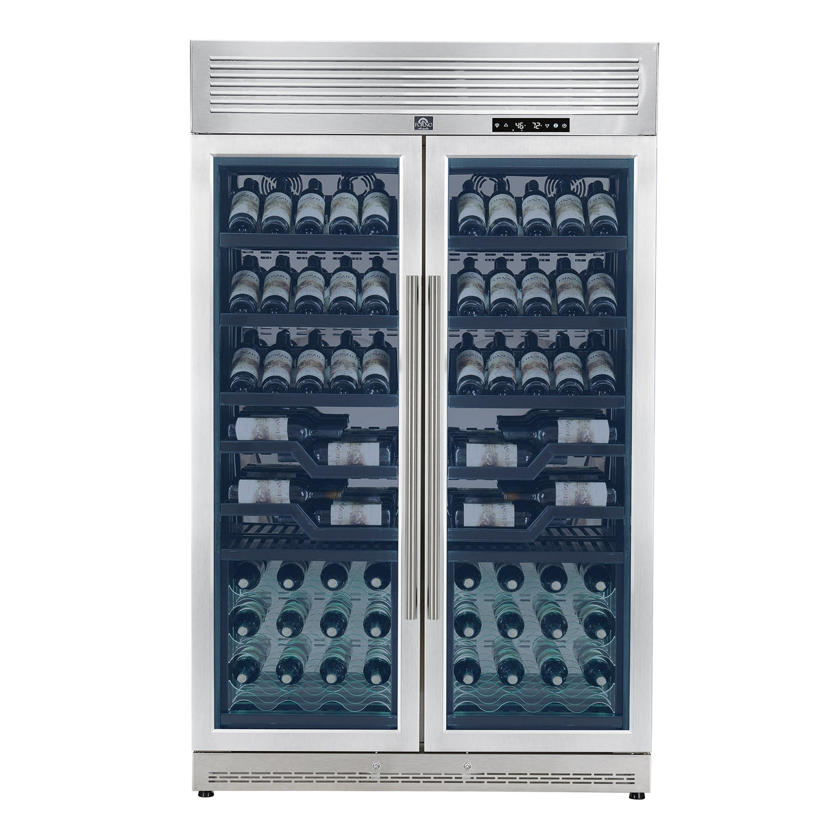 Forno Abruzzo 48" Dual Zone Wine Cellar – 102 Bottles, 24 cu.ft, Black Trim, Green Acrylic Holders
