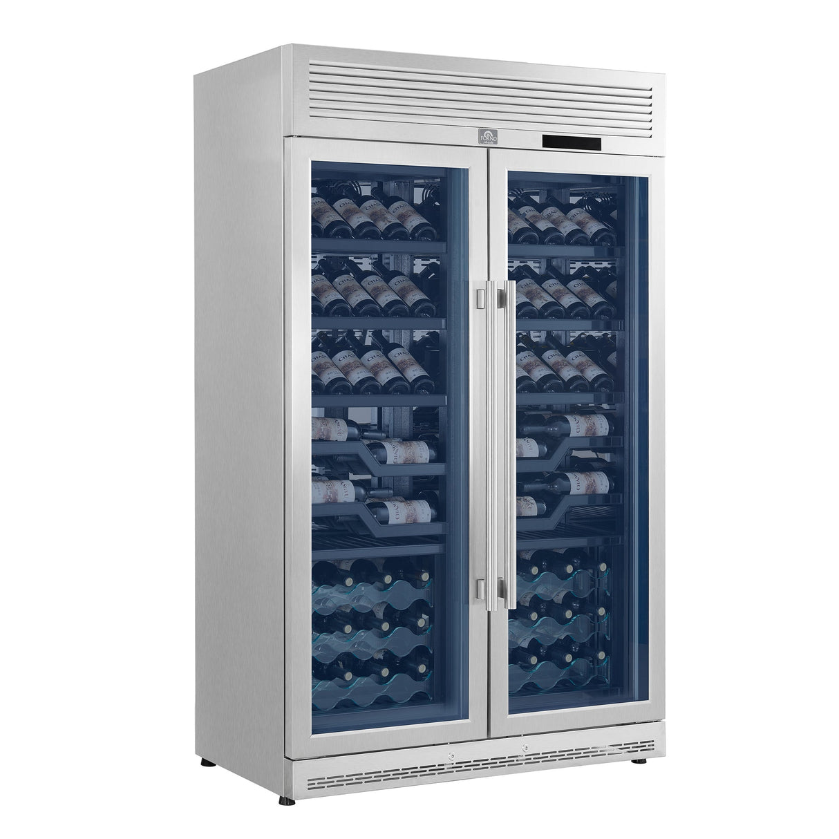 Forno Abruzzo 48" Dual Zone Wine Cellar – 102 Bottles, 24 cu.ft, Black Trim, Green Acrylic Holders
