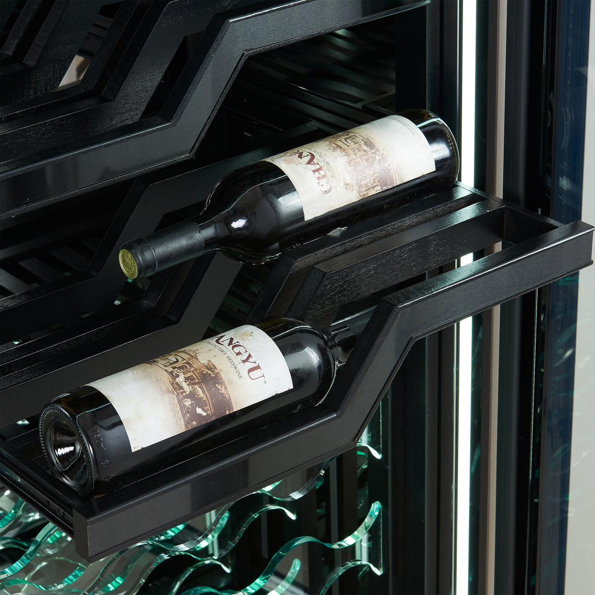 Forno Abruzzo 48" Dual Zone Wine Cellar – 102 Bottles, 24 cu.ft, Black Trim, Green Acrylic Holders