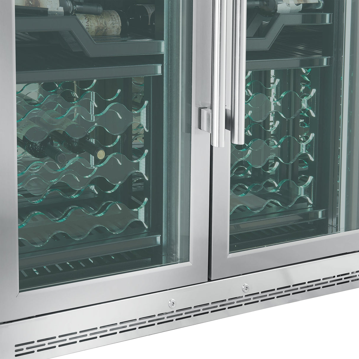 Forno Abruzzo 48" Dual Zone Wine Cellar – 102 Bottles, 24 cu.ft, Black Trim, Green Acrylic Holders