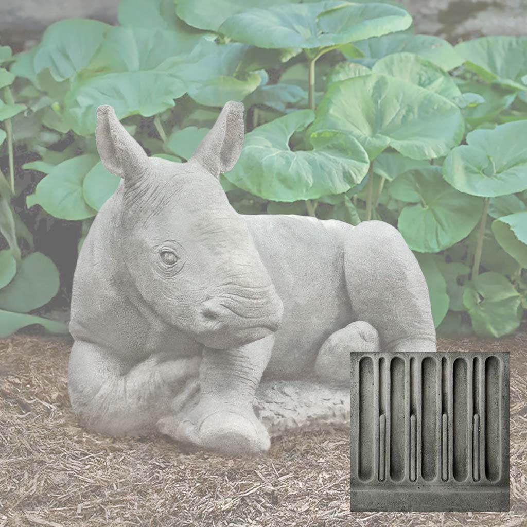 Campania White Rhinoceros Calf Garden Statue - A-680