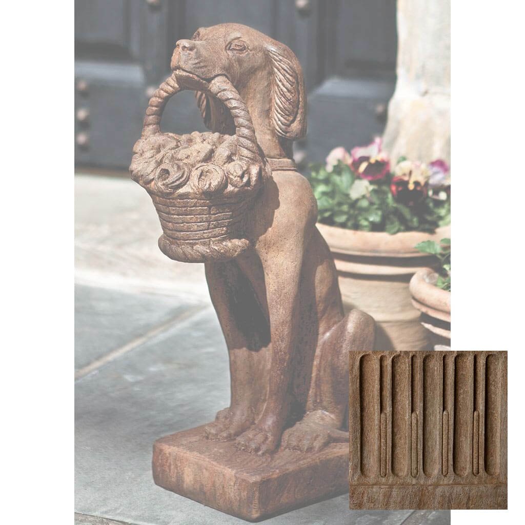 Campania Vintage Dog with Basket Garden Statue - A-060