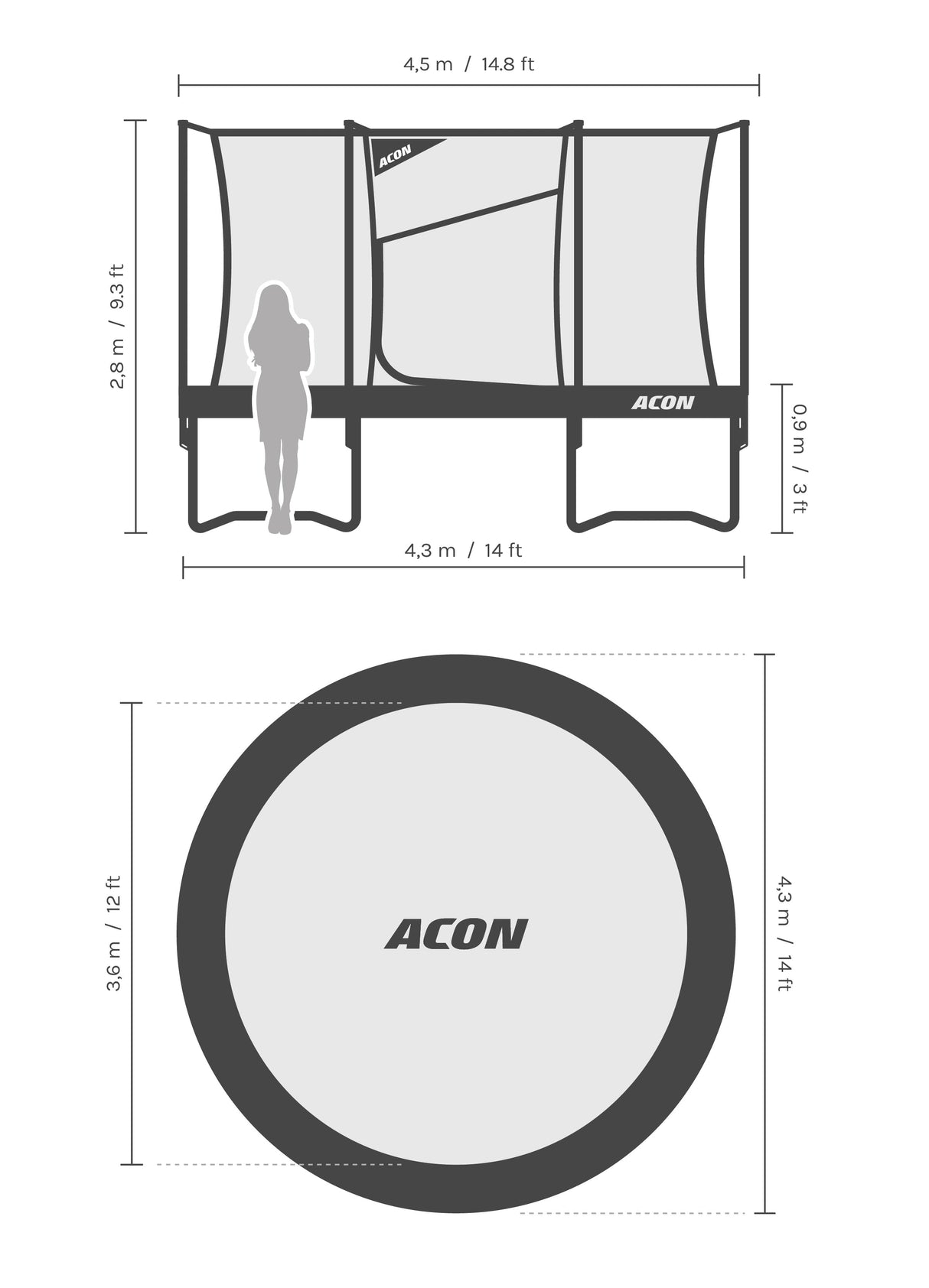 ACON Air 14ft Round Trampoline with Safety Net and Ladder, GEN 2.0