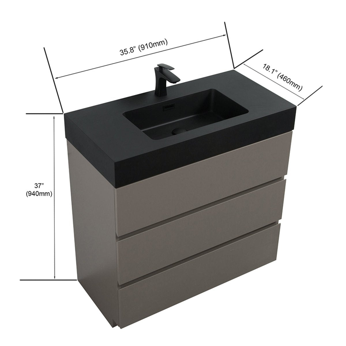 Alice 36 Inch Premium Modern Freestanding One-Piece Bathroom Vanity Set Without Drain And Faucet (95271364)