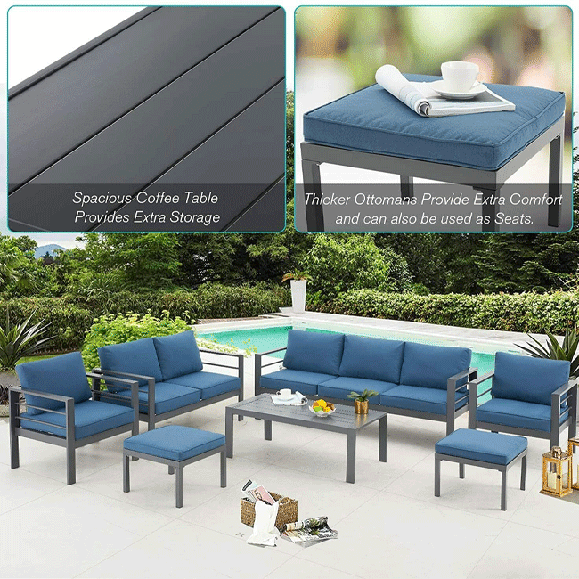Aluminum Outdoor Furniture Patio Set W/ Cushions, 7PCS