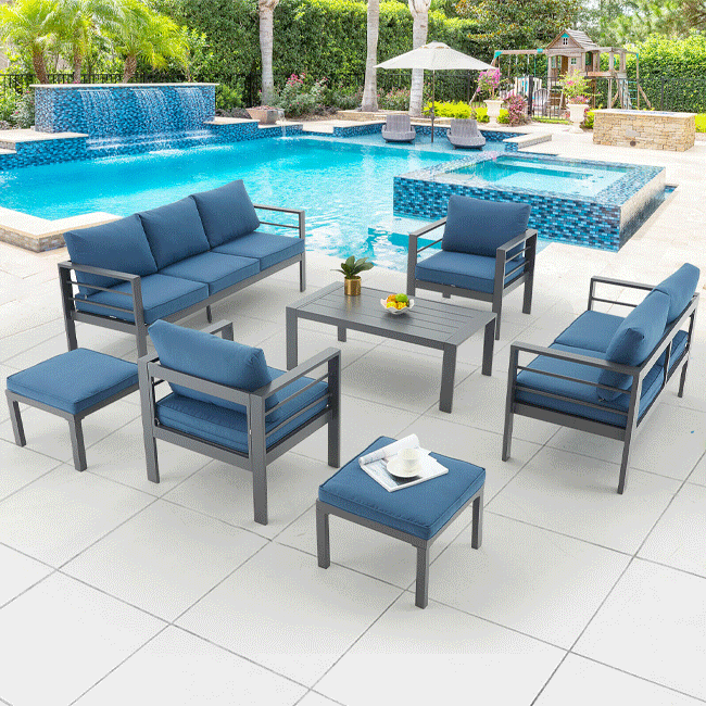Aluminum Outdoor Furniture Patio Set W/ Cushions, 7PCS