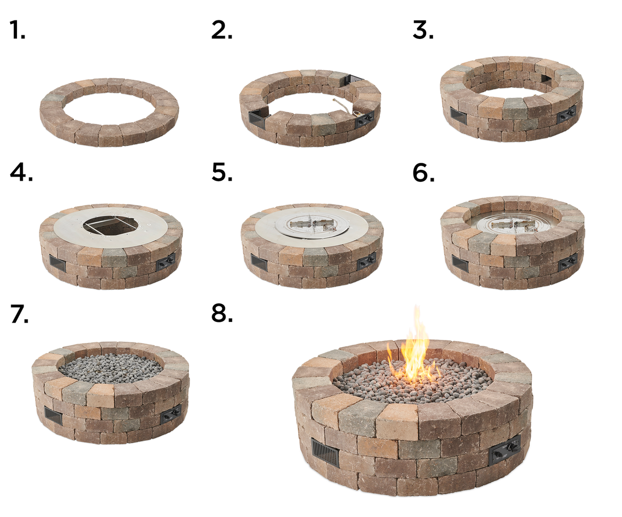 The Outdoor Greatroom Bronson Block Round Gas Fire Pit Kit - BRON52-K
