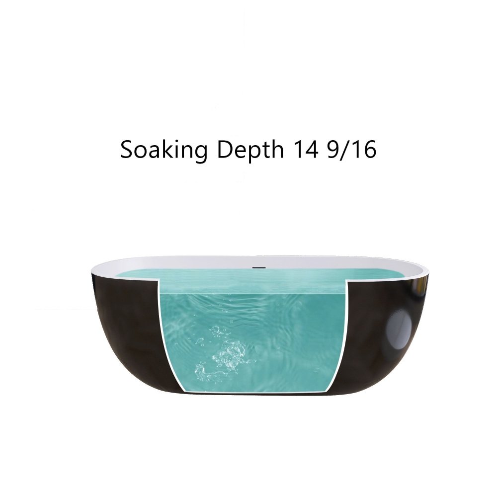 Classic 55 Inch Oval Acrylic Freestanding Soaking Tub With Overflow and Anti-Clog, Black (93741520)