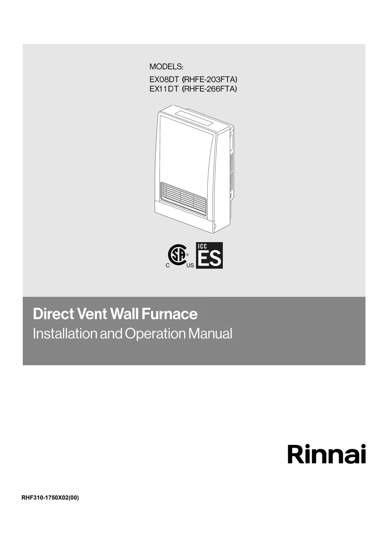 Rinnai EX08 DT Series EnergySaver® Direct Vent Wall Furnace – LP