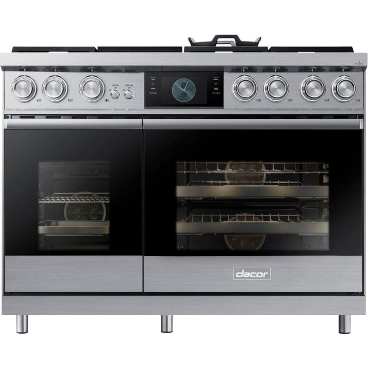 Dacor 48-Inch Contemporary Dual-Fuel Steam Range with Integrated Griddle, Silver Stainless - DOP48C96DLS