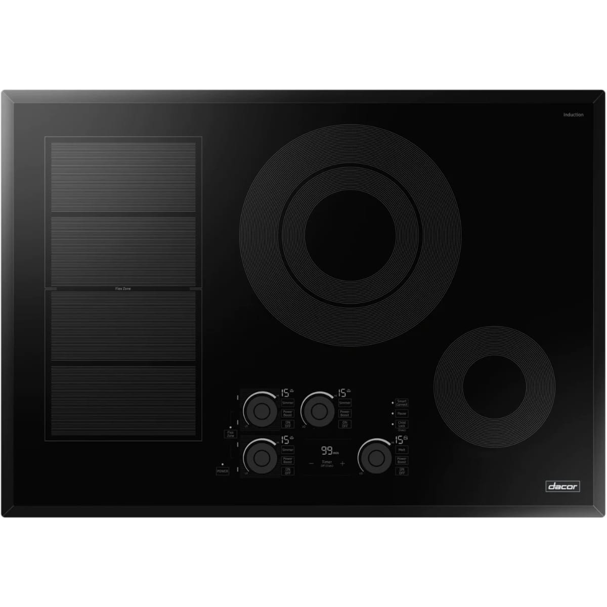 Dacor 30-Inch Transitional Induction Cooktop, Electric, Black Glass - DTI30P876BB