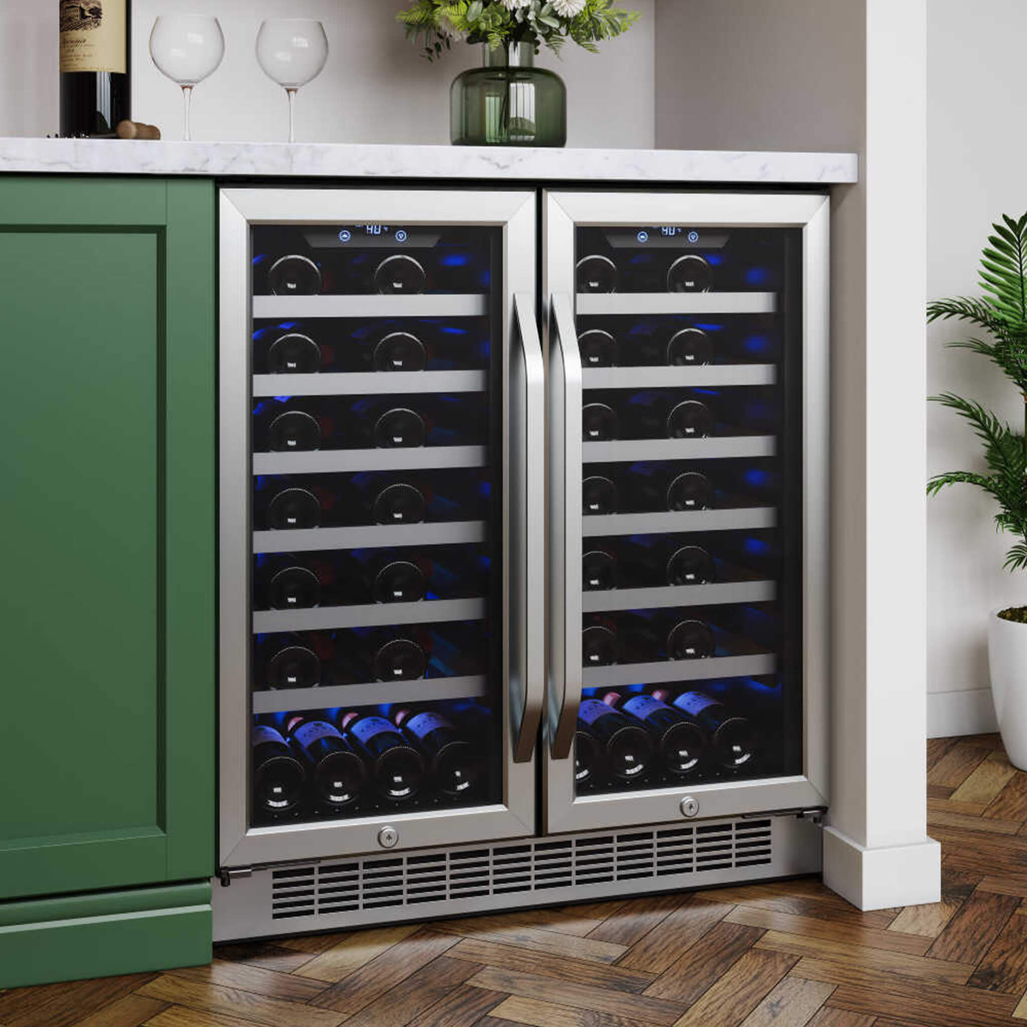 Edgestar 30" Wide 56 Bottle Capacity Built-In French Door Wine Cooler With Door Locks (SAK56381)