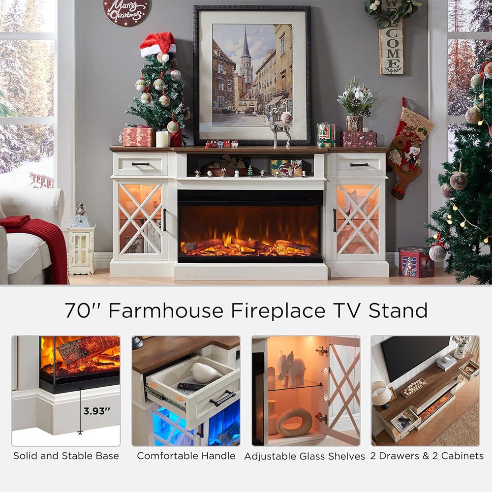 Electric Fireplace TV Stand With Glass Door Storage Cabinet, 70" (91358627)