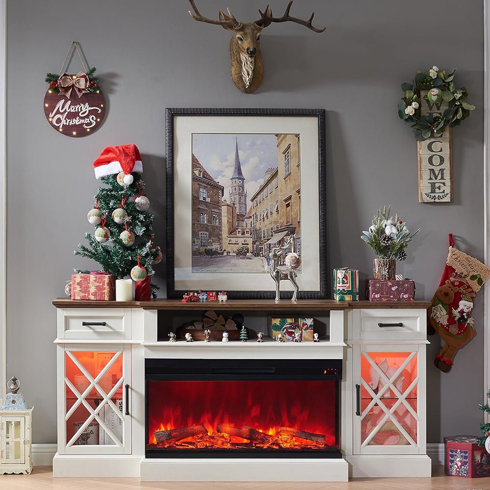 Electric Fireplace TV Stand With Glass Door Storage Cabinet, 70" (91358627)