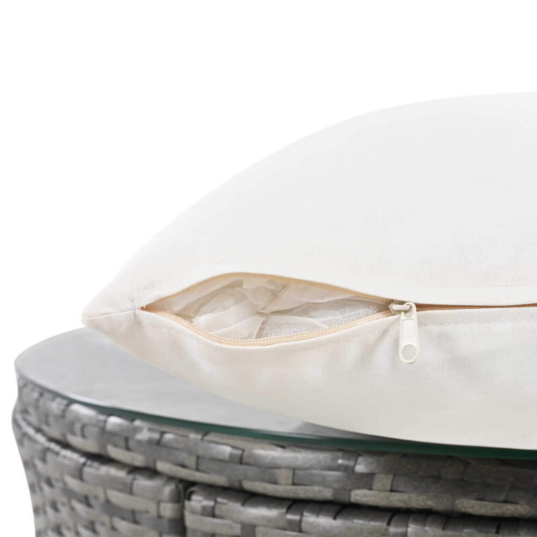 Elegant Beige Circular Rattan Patio Sofa Set With Tempered Glass Coffee Table And 6 Pillows