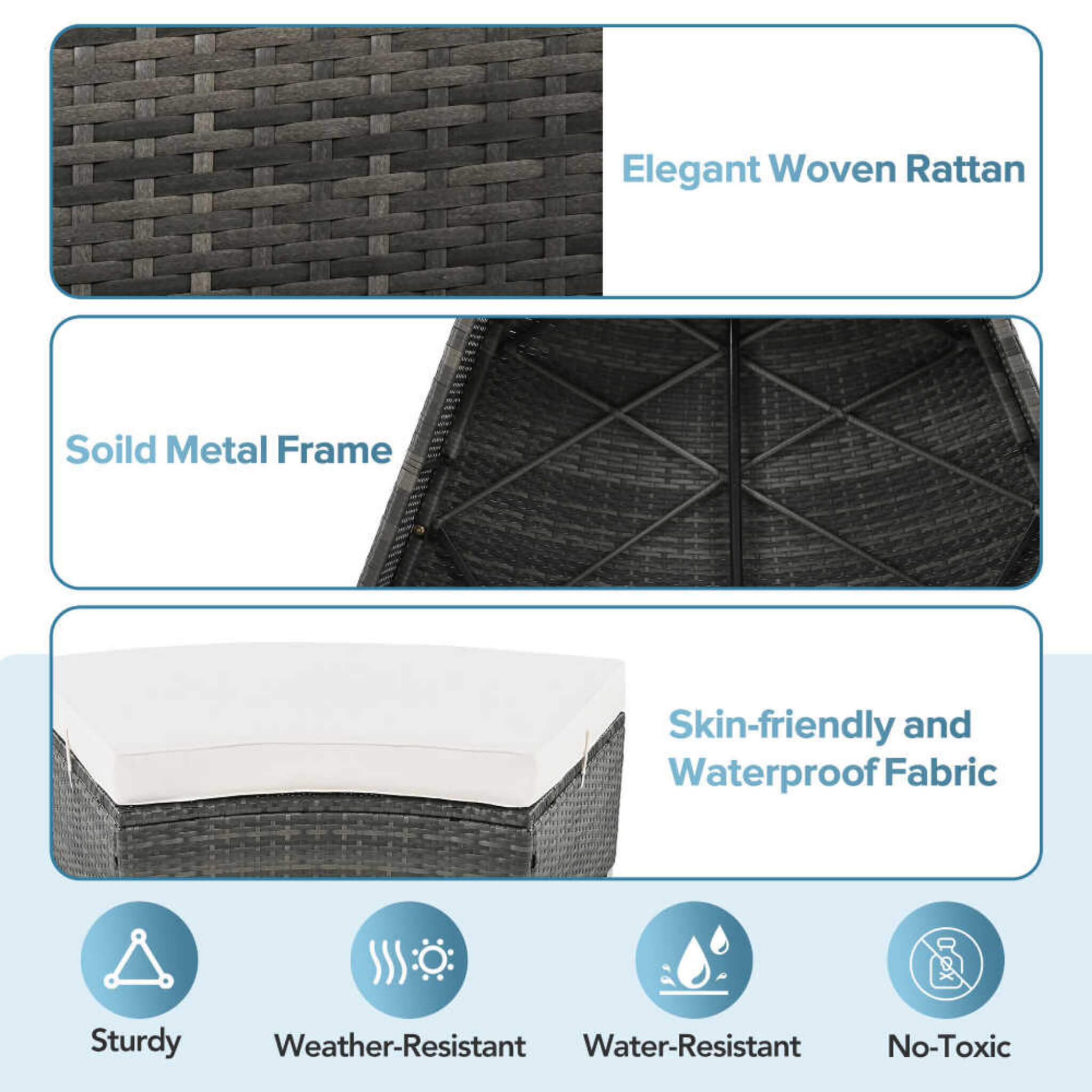 Elegant Beige Circular Rattan Patio Sofa Set With Tempered Glass Coffee Table And 6 Pillows